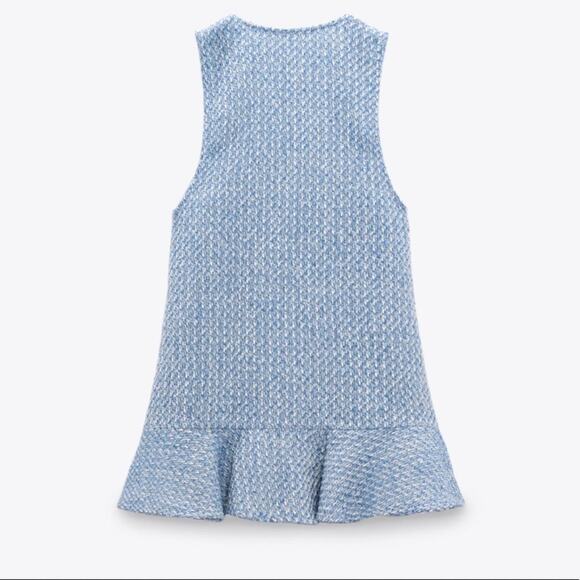 Zara Blue and White TEXTURED RUFFLED PINAFORE DRESS Size Extra Small XS - Picture 14 of 16
